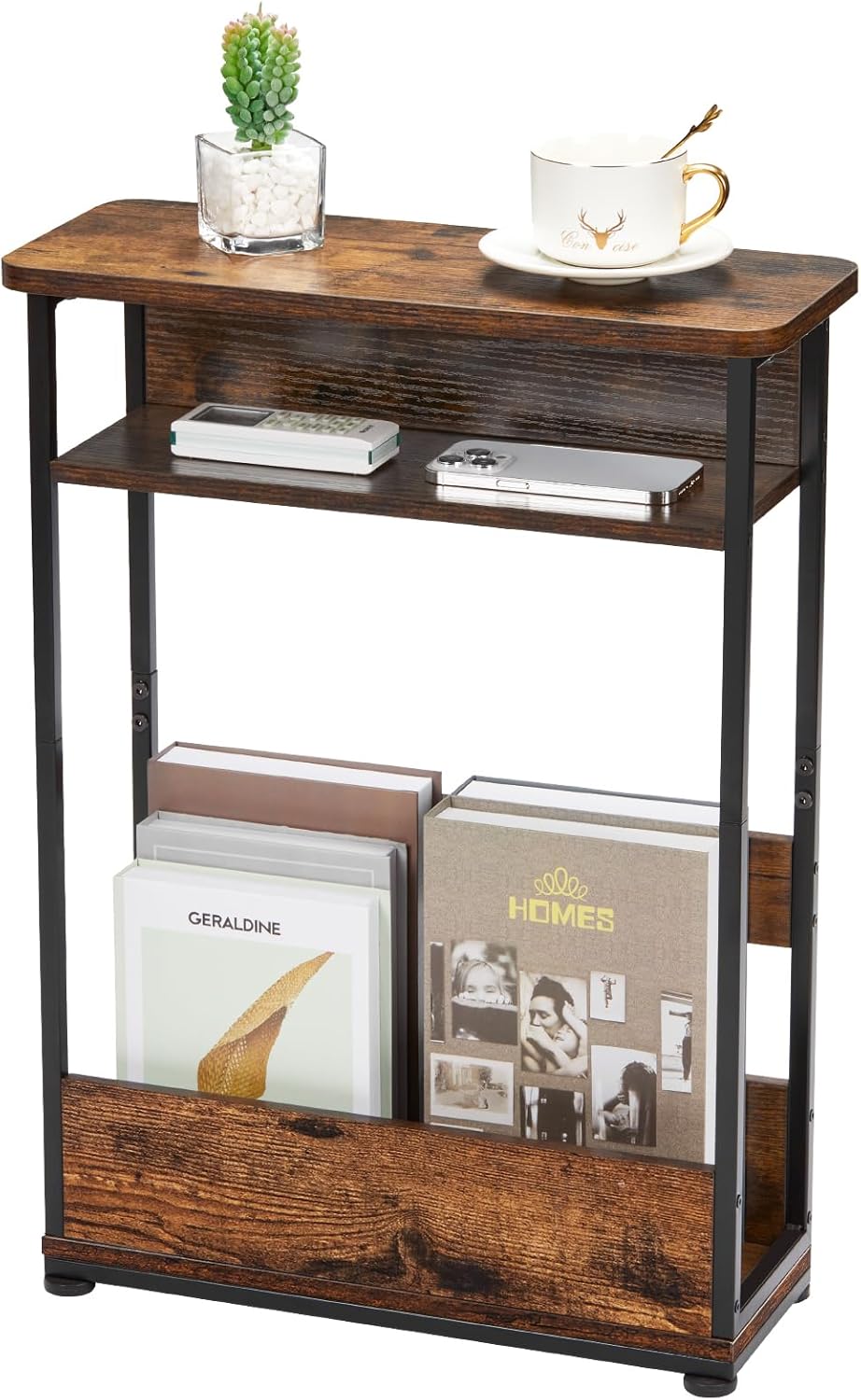 Narrow Side Table,3-Tier Slim End Table with Storage Shelf,Modern Sofa Table Thi...