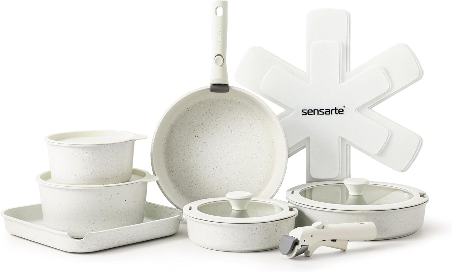 SENSARTE 17 Piece Pots and Pans Set, Nonstick Detachable Handle Cookware, Induct...