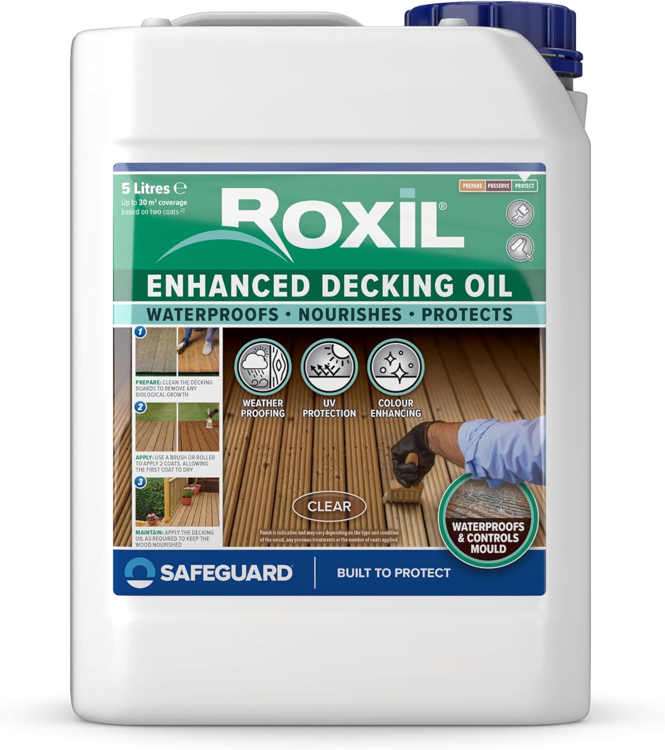 Roxil Enhanced Decking Oil 5L Clear - Weatherproof, Nourish and Protect Outdoor...