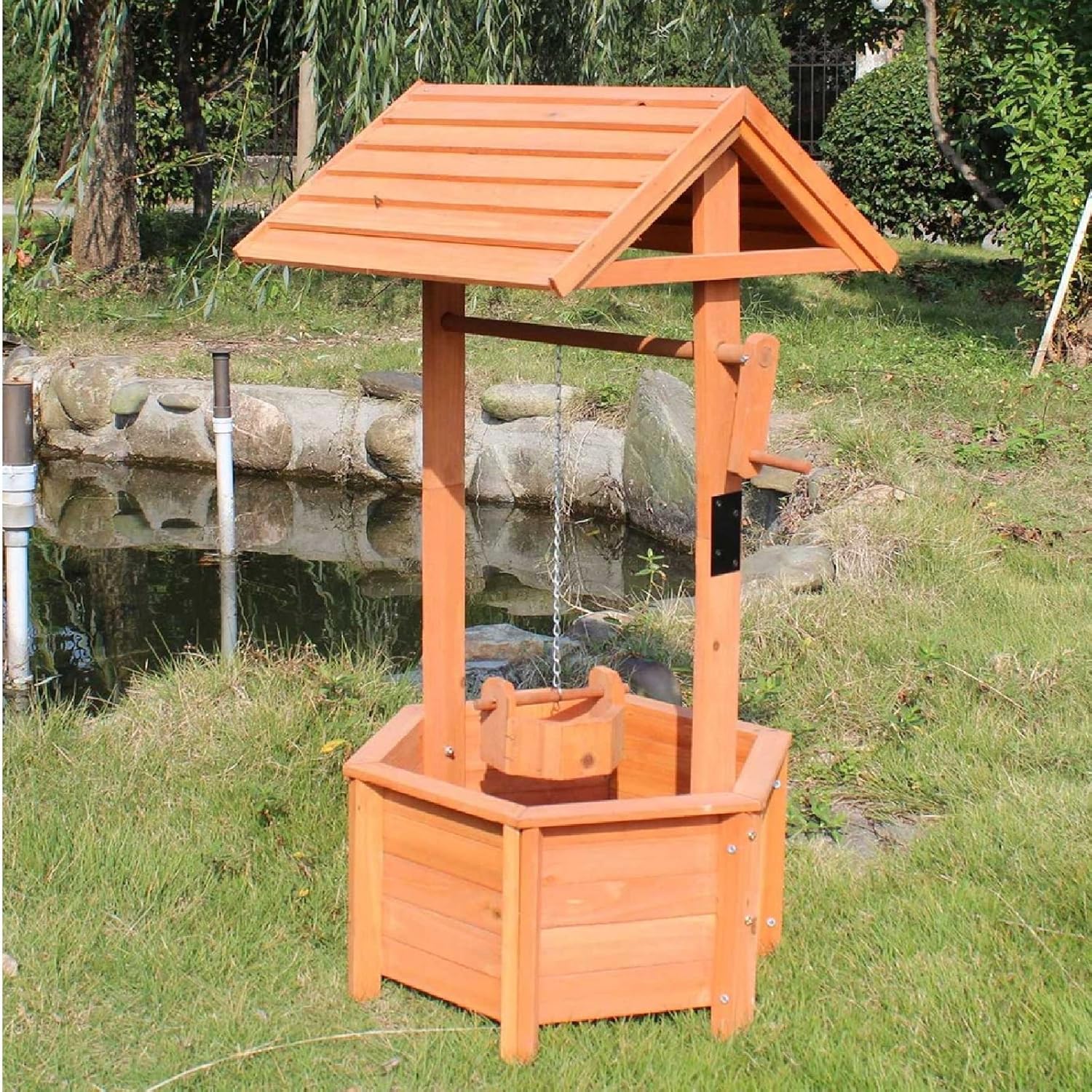 Gr8 Garden Decorative Wooden Wishing Well, Special Bucket Planter Pot for Plants...