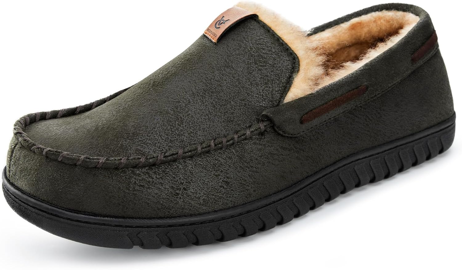 VeraCosy Men's Classic Moccasin Slippers Soft Faux Suede Memory Foam Closed-back...