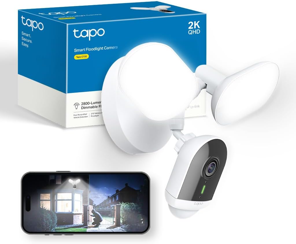 Tapo C720 Floodlight Outdoor Security Camera, 2800-Lumen Ultra-Bright, 2K QHD 4M...