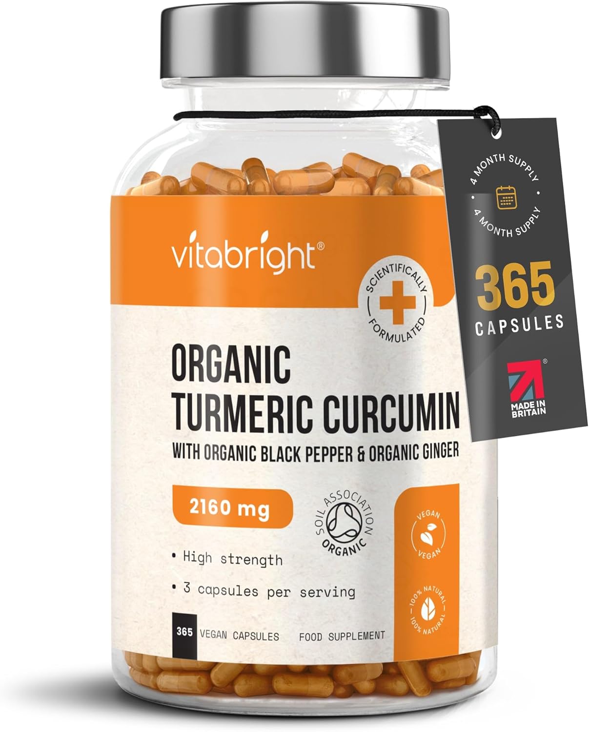 Organic Turmeric and Black Pepper Capsules 2160mg/4 Mths, Turmeric Curcumin and...