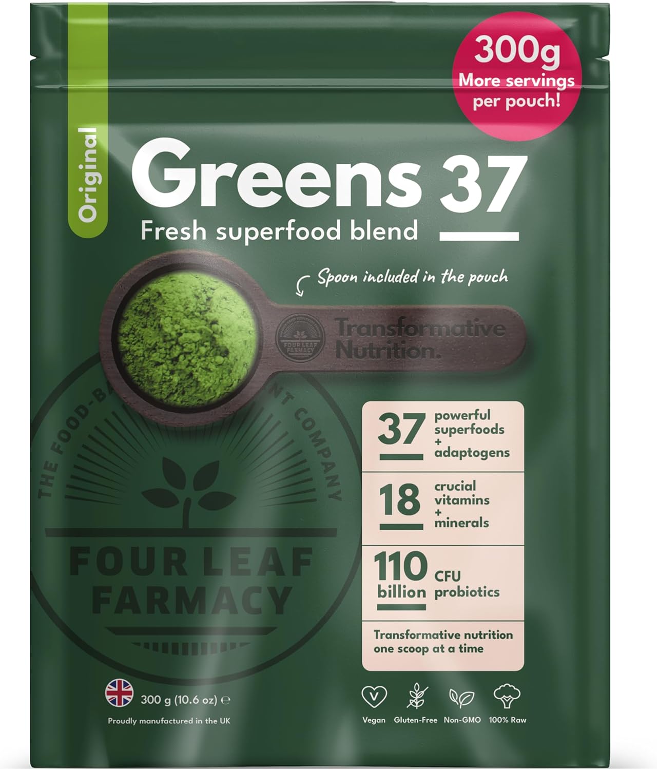 Greens Powder - Made in UK with 37 superfoods - 300g High Dosage Servings - Vega...