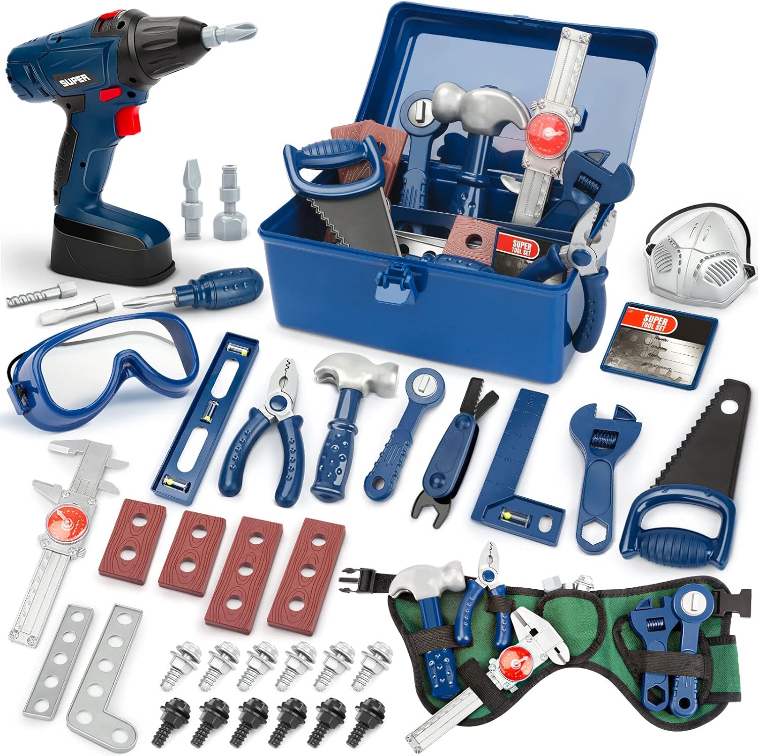 Vanplay Kids Tool Set 52Pcs Tools Kit with Electronic Toy Dril Belt Tool Box Toy...