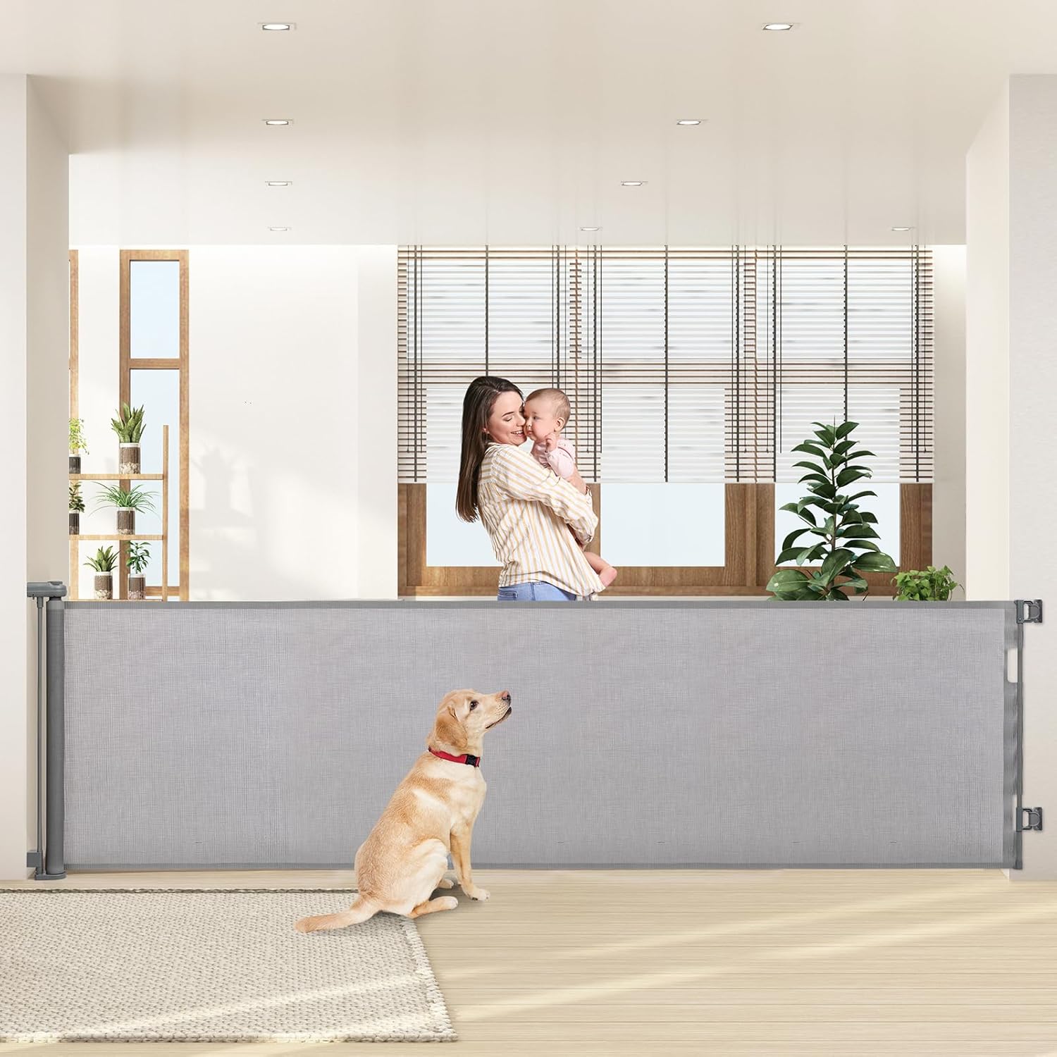 HollyHOME Retractable Stair Gate 300cm Extra Wide One-Hand Operation Baby Gate S...