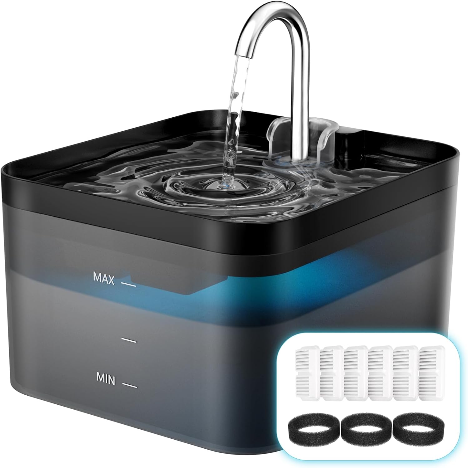 PawPoll Cat Water Fountain for Drinking, 2.2L Cat Water Fountain, Pet Water Foun...