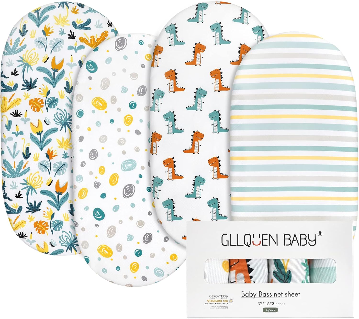 Premium GLLQUEN BABY 4Pack Moses Basket Fitted Sheets, Superb Newborn Pram Sheet...