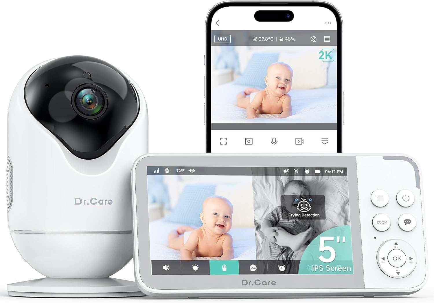 Dr.Care VistaView Smart WiFi Baby Monitor, Special Baby Monitor with 5” 1080P HD...