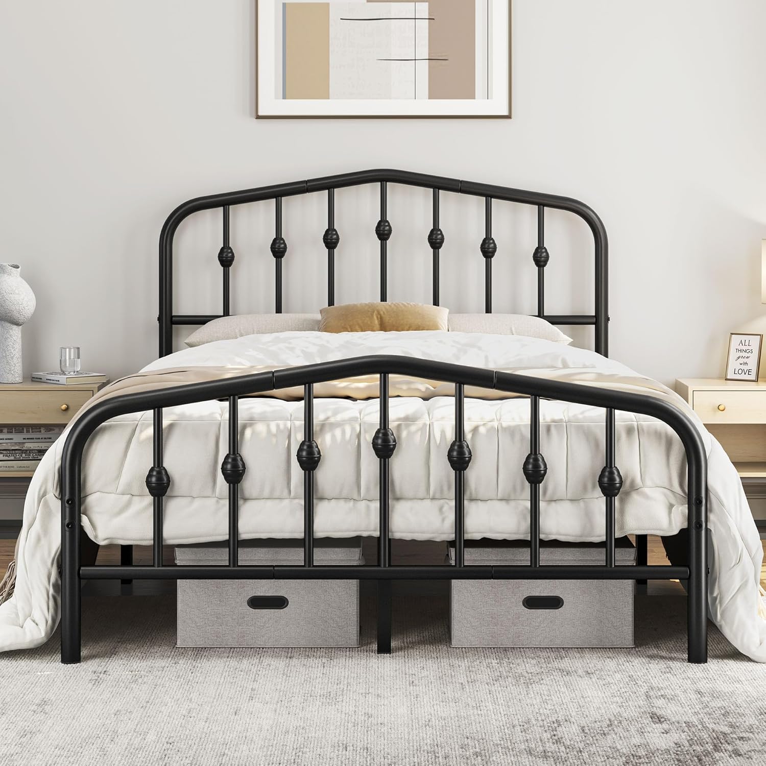 Yaheetech 4ft6 Double Bed Frame, Special Metal Slatted Bed Base with Crown-inspi...
