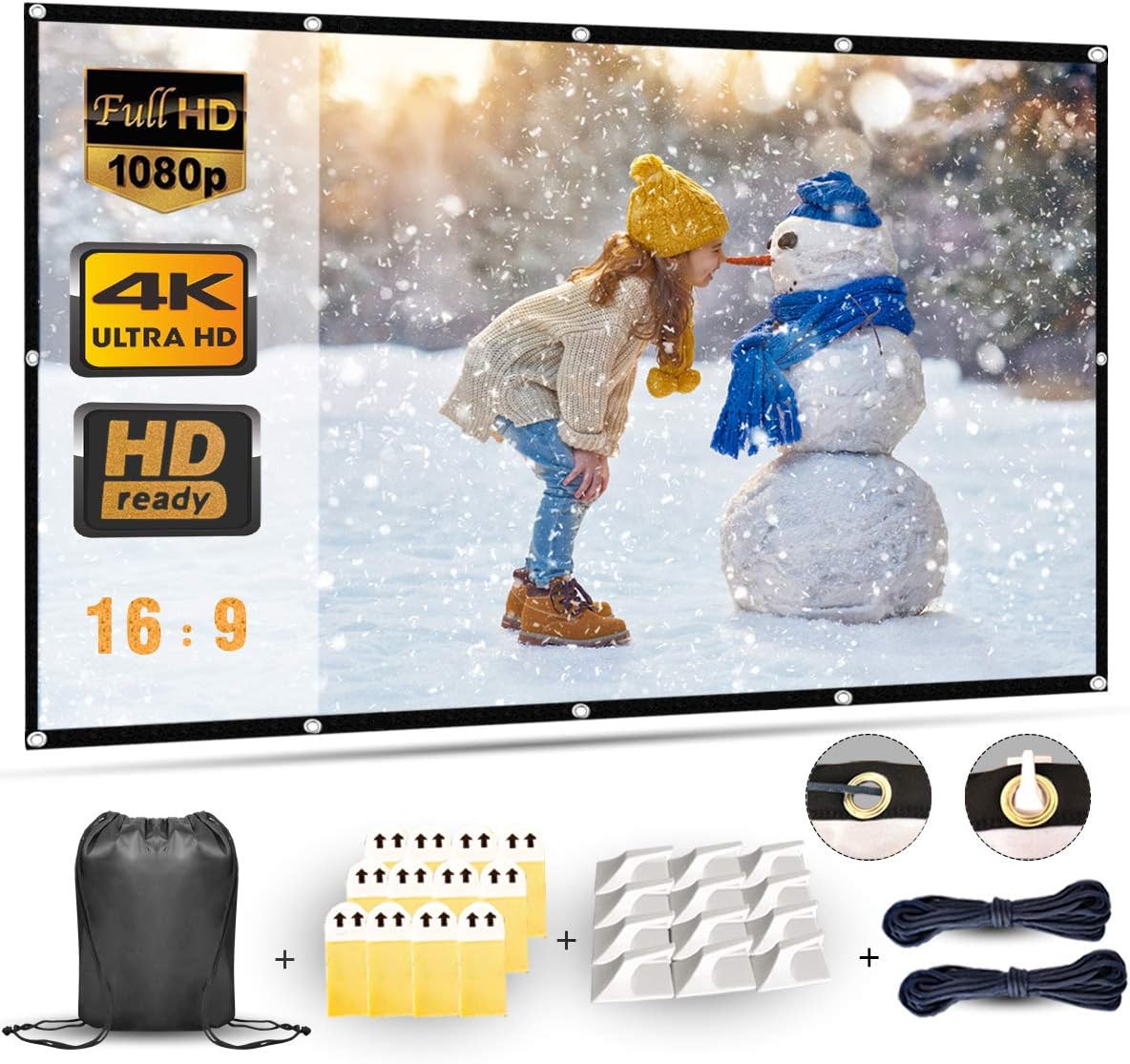 Projector Screen 100 Inch, Portable Projector Screen with 16:9 HD 4K Screen for...