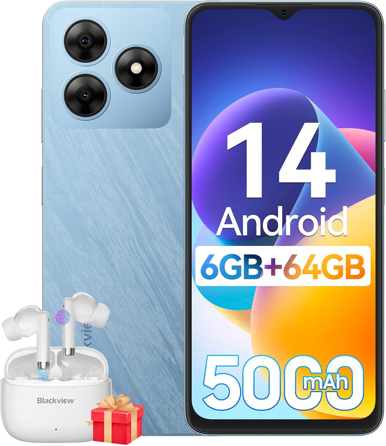 Blackview Mobile Phones, WAVE 8C Android 14 Phones, 6GB+64GB/2TB Octa Core, 6.56...