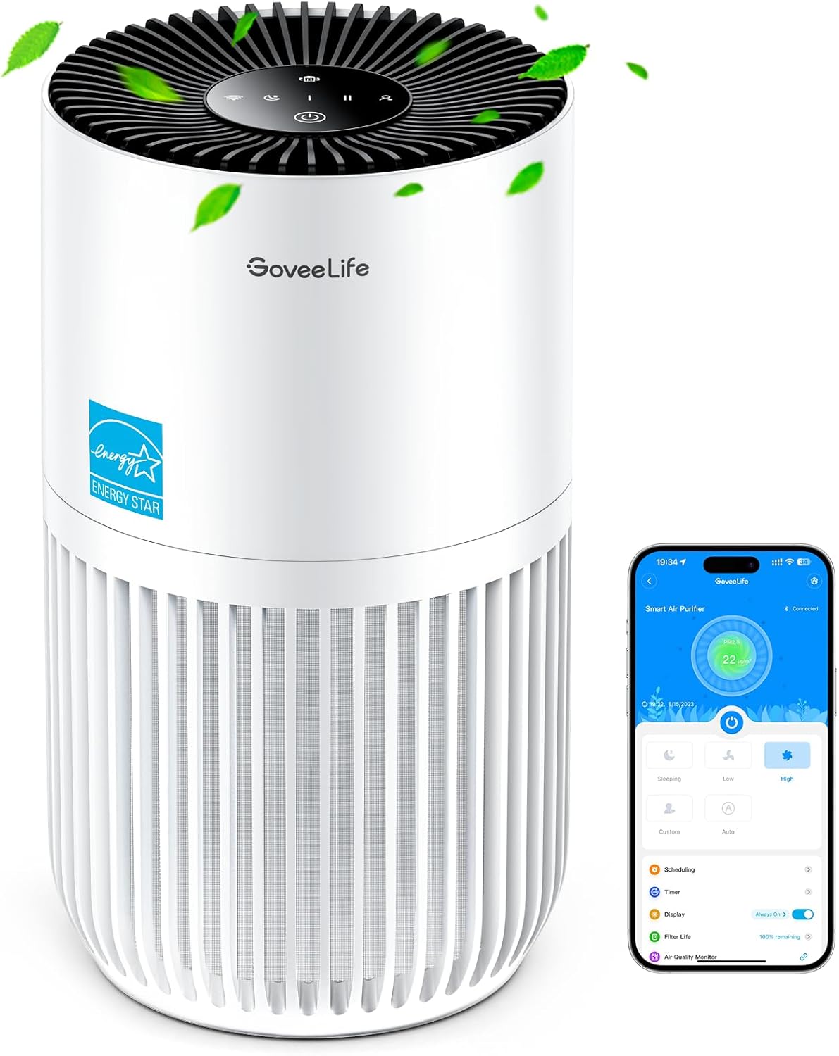 GoveeLife Mini Air Purifier for Bedroom, HEPA Smart Filter Air Purifier with App...
