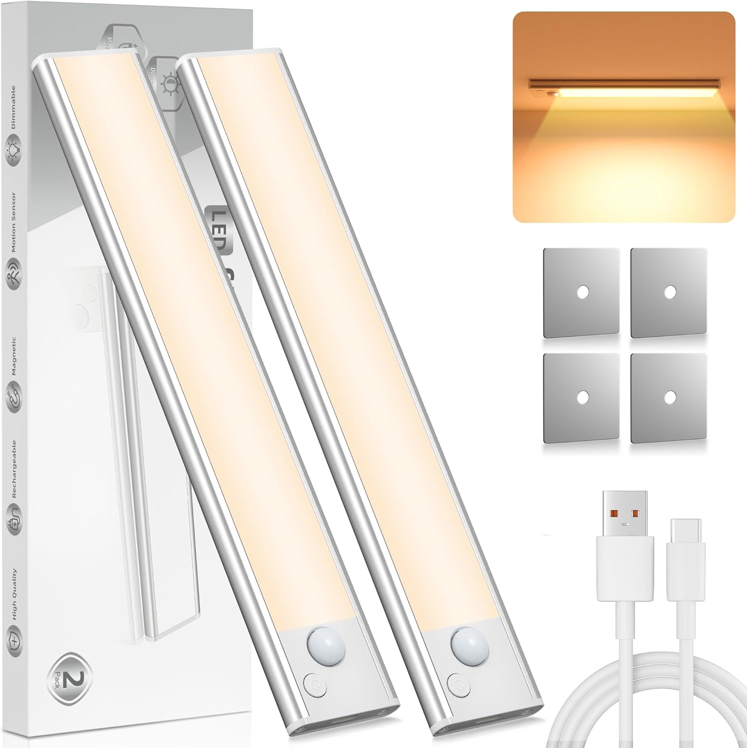 Under Cabinet Kitchen Lights LED - Motion Sensor Rechargeable Cupboard Indoor Li...