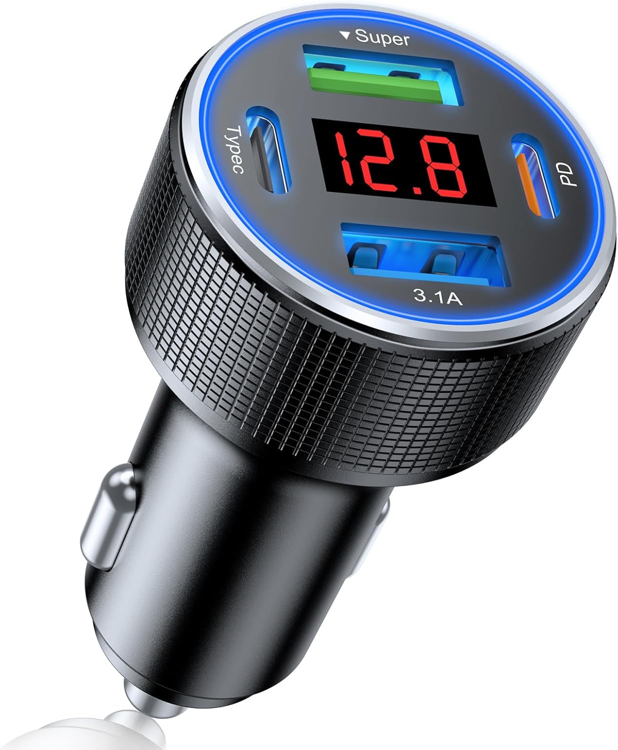 USB C Car Charger Adapter, 78W 4 Port Metal Car USB Charger with Voltmeter Dual...