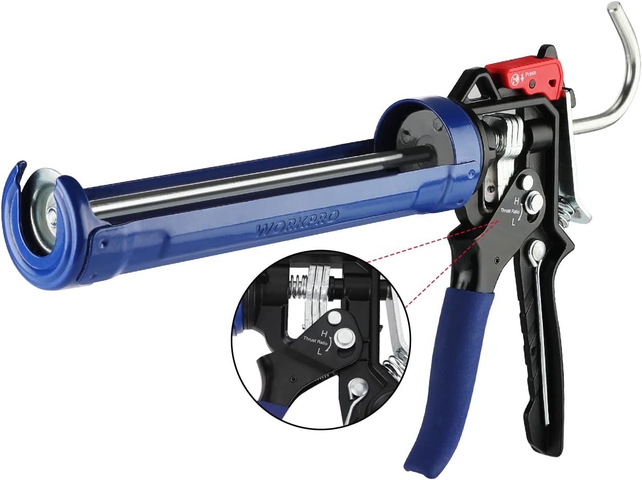 WORKPRO Sealant Caulking Gun, 9:1 & 18:1 Adjustable Thrust Ratio, for Applying 2...