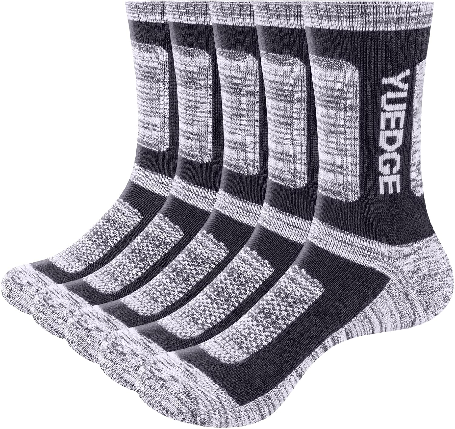 YUEDGE Men's 5 Pairs Wicking Breathable Cushion Comfortable Casual Crew Socks Mu...