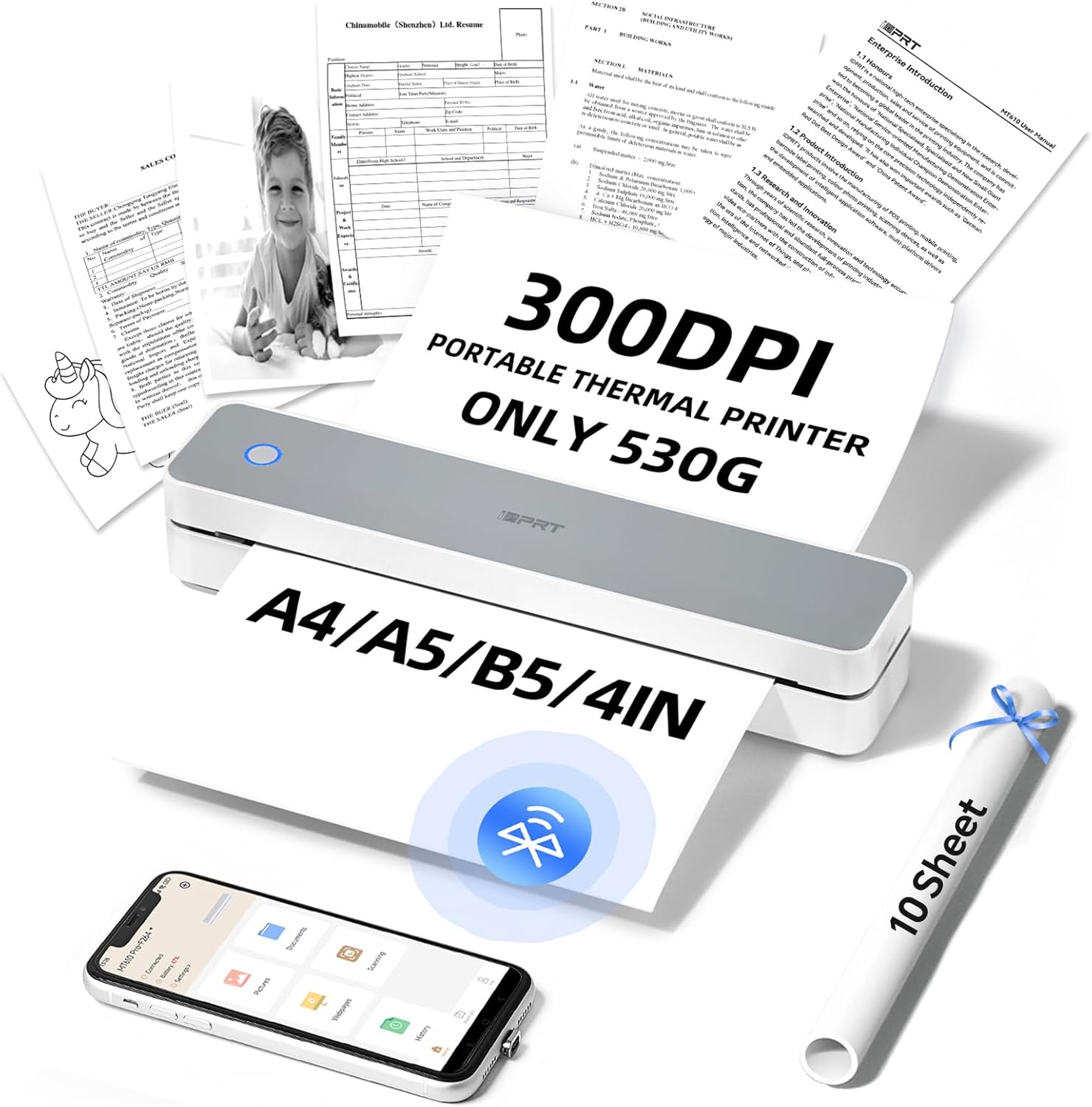 iDPRT MT610 Portable Thermal Printer for Travel, A4 Small Wireless Printer for O...