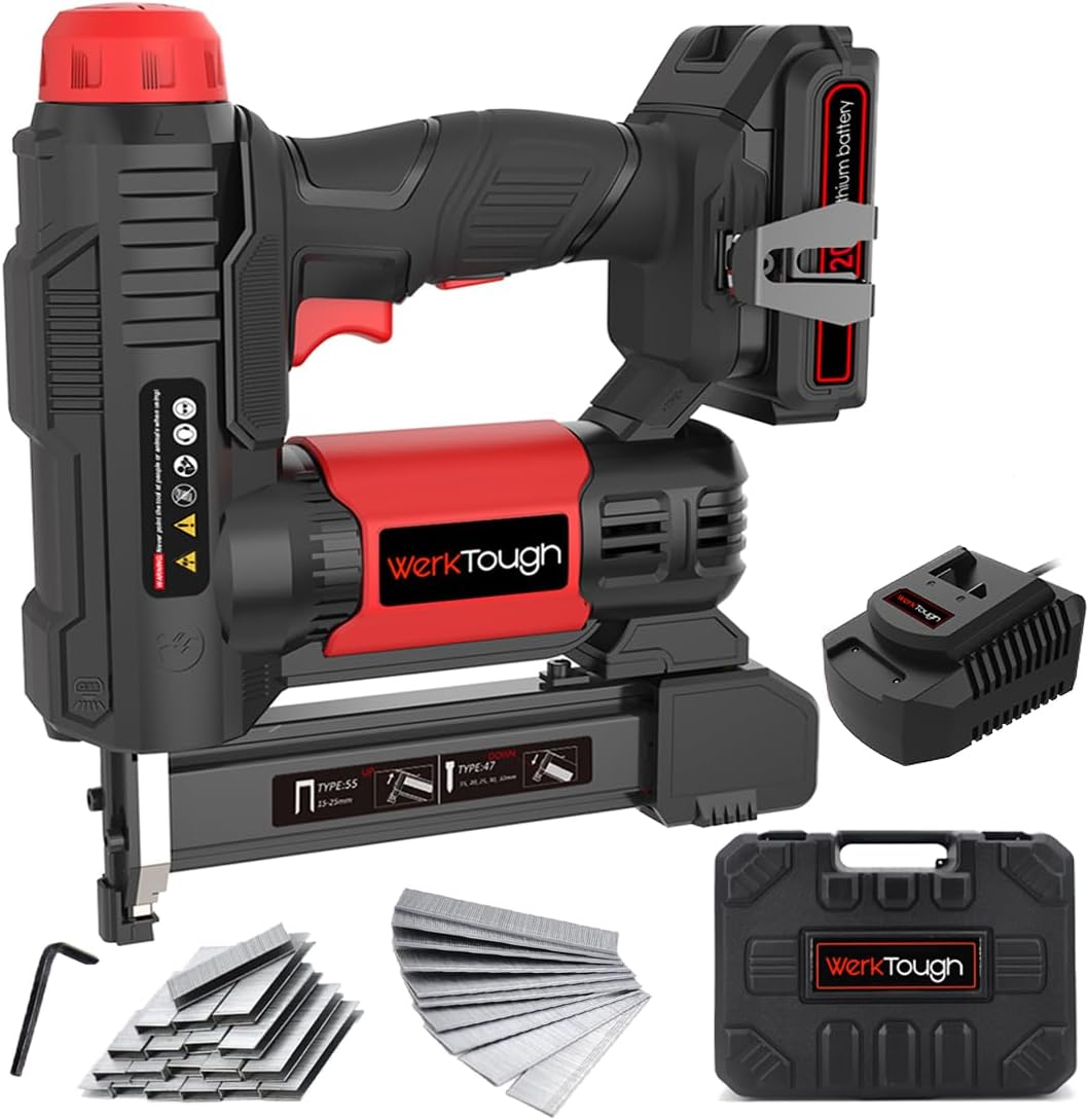 Werktough 20v Cordless Staple Gun Brad Nailer 2 in 1 1 Hour Fast Charger 2000MA...