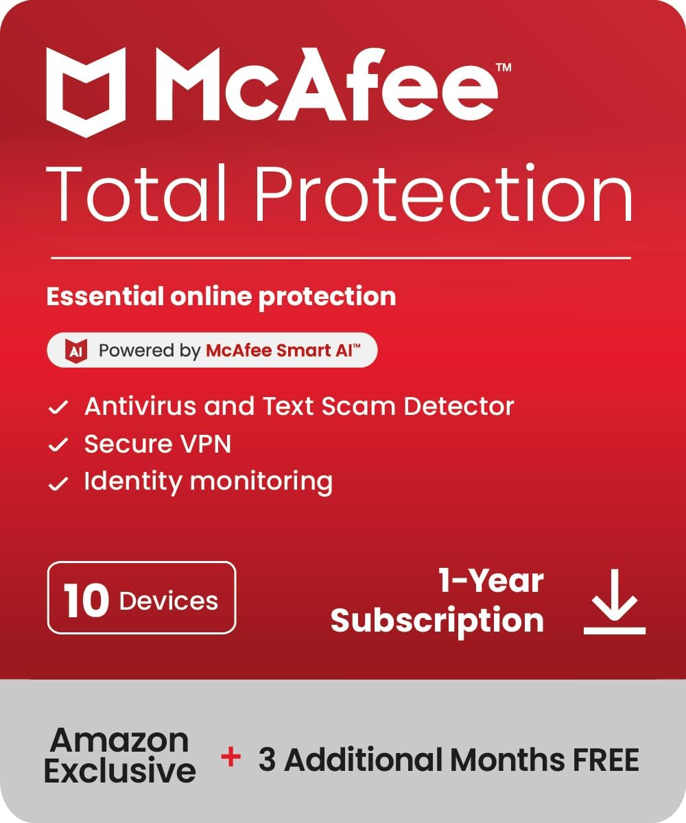 McAfee Total Protection 10-Device 2024 |15-Months | Antivirus, Secure VPN |Inclu...
