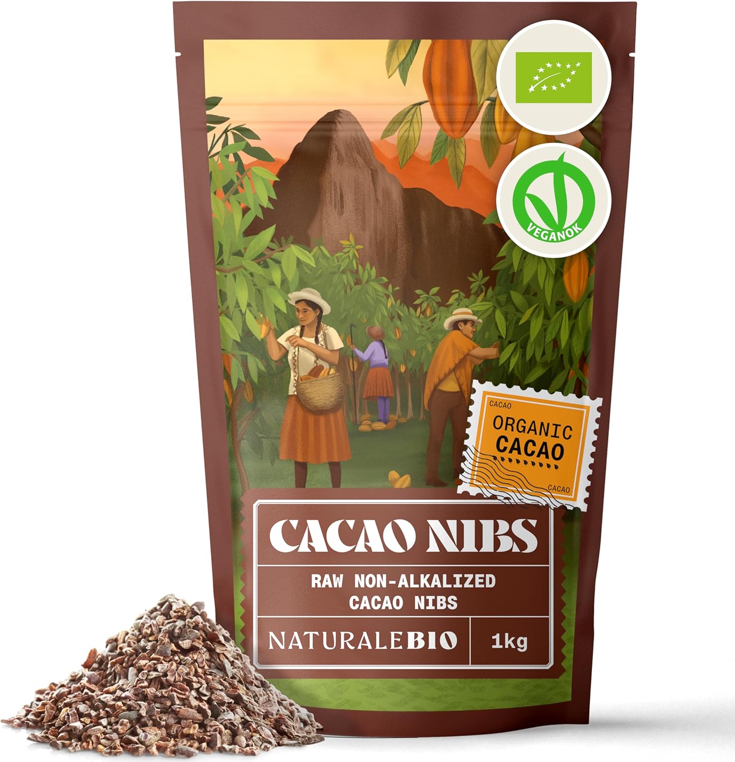 Premium NaturaleBio Organic Cacao Nibs, Unique Cacao Nibs Made from Theobroma Ca...