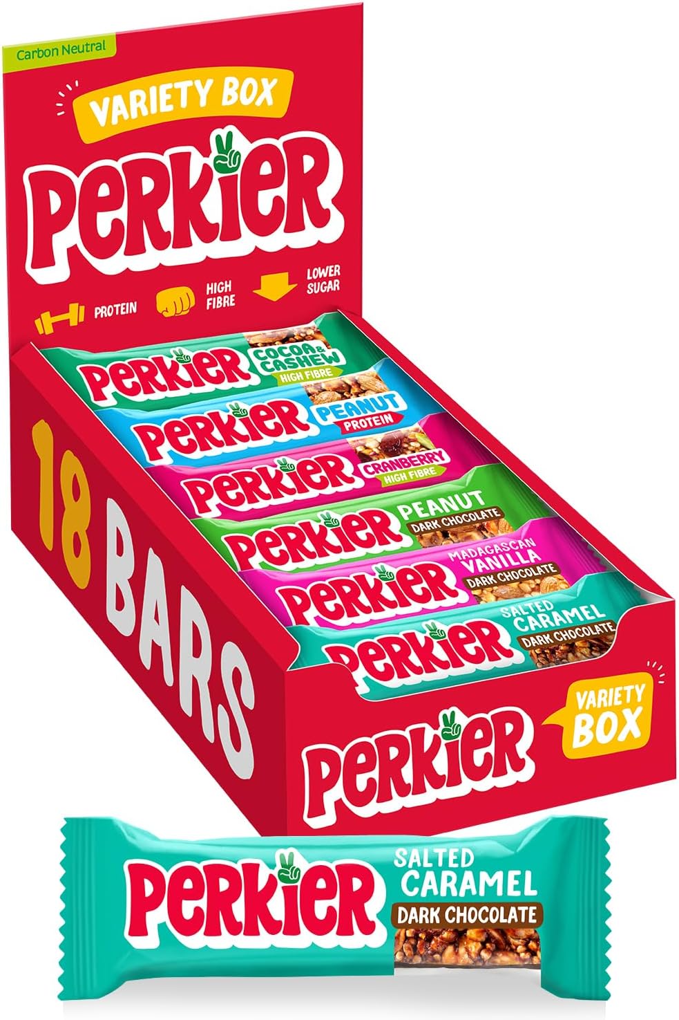 Perkier Variety Box (18 bars), Vegan, Gluten Free, Protein, Lower Sugar, Healthy...