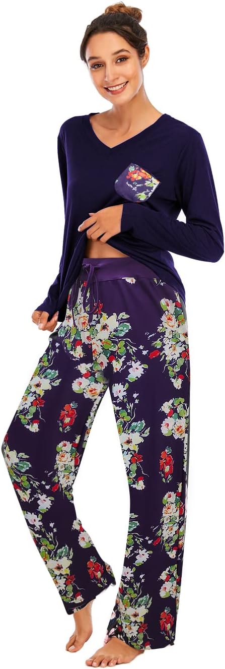 Famulily Women Comfy Pajamas, Ladies Pyjamas Set Floral Printing Long Sleeve Lou...