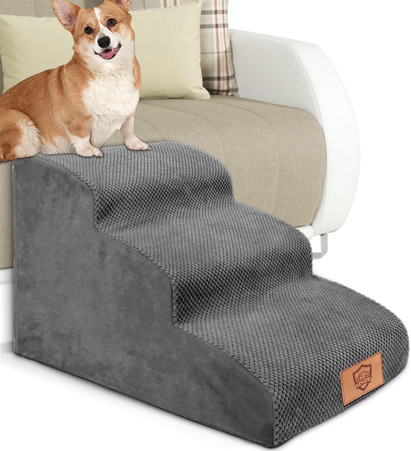 MASTERTOP Dog Steps for Bed, 3-Steps High Density Foam Dog Stairs with Detachabl...