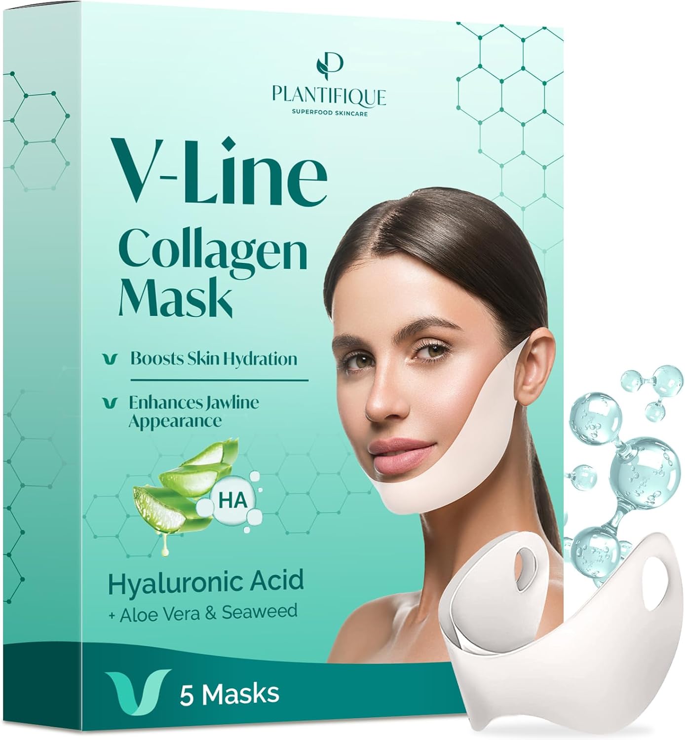 Plantifique Collagen Face Mask V-Line 5 Pcs for Skin Firming & Tightening, Doubl...