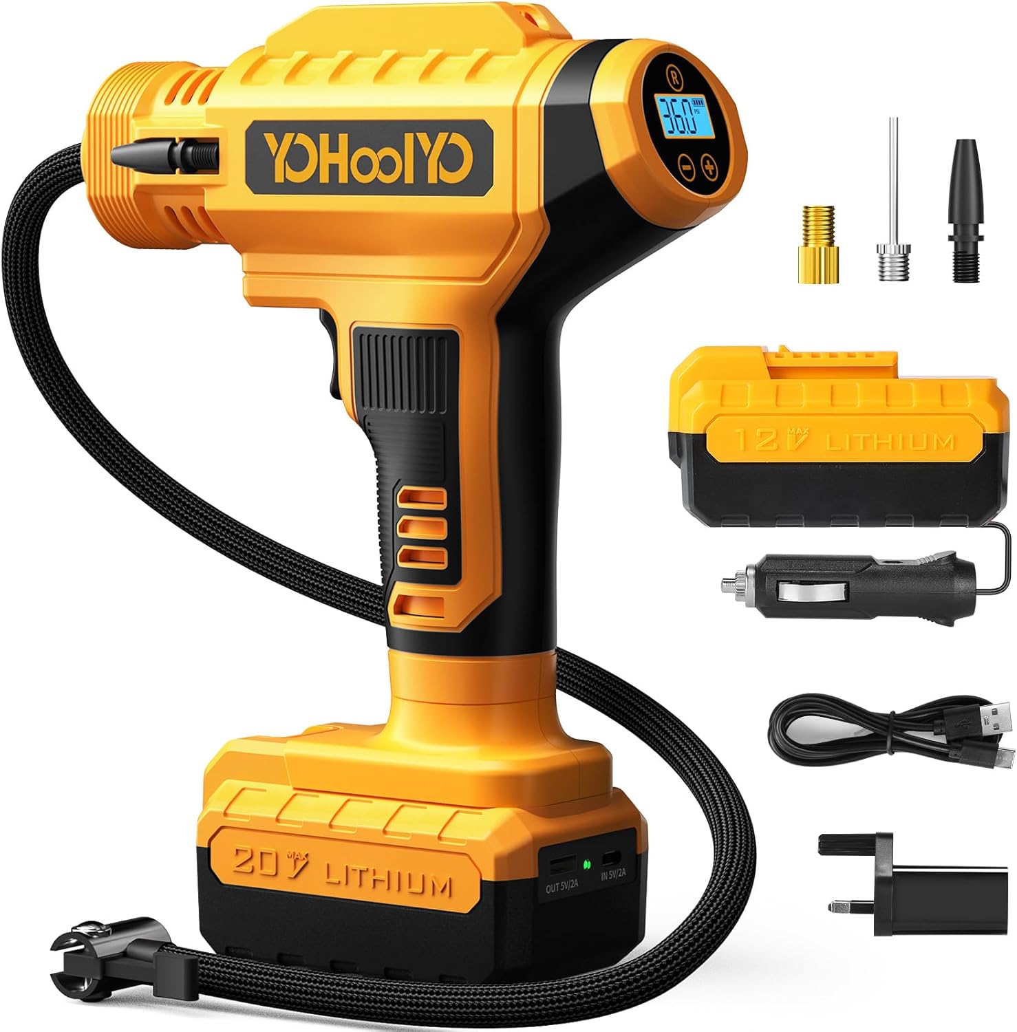 YOHOOLYO Cordless Tyre Inflator, Special Air Compressor 150PSI, Innovative Porta...