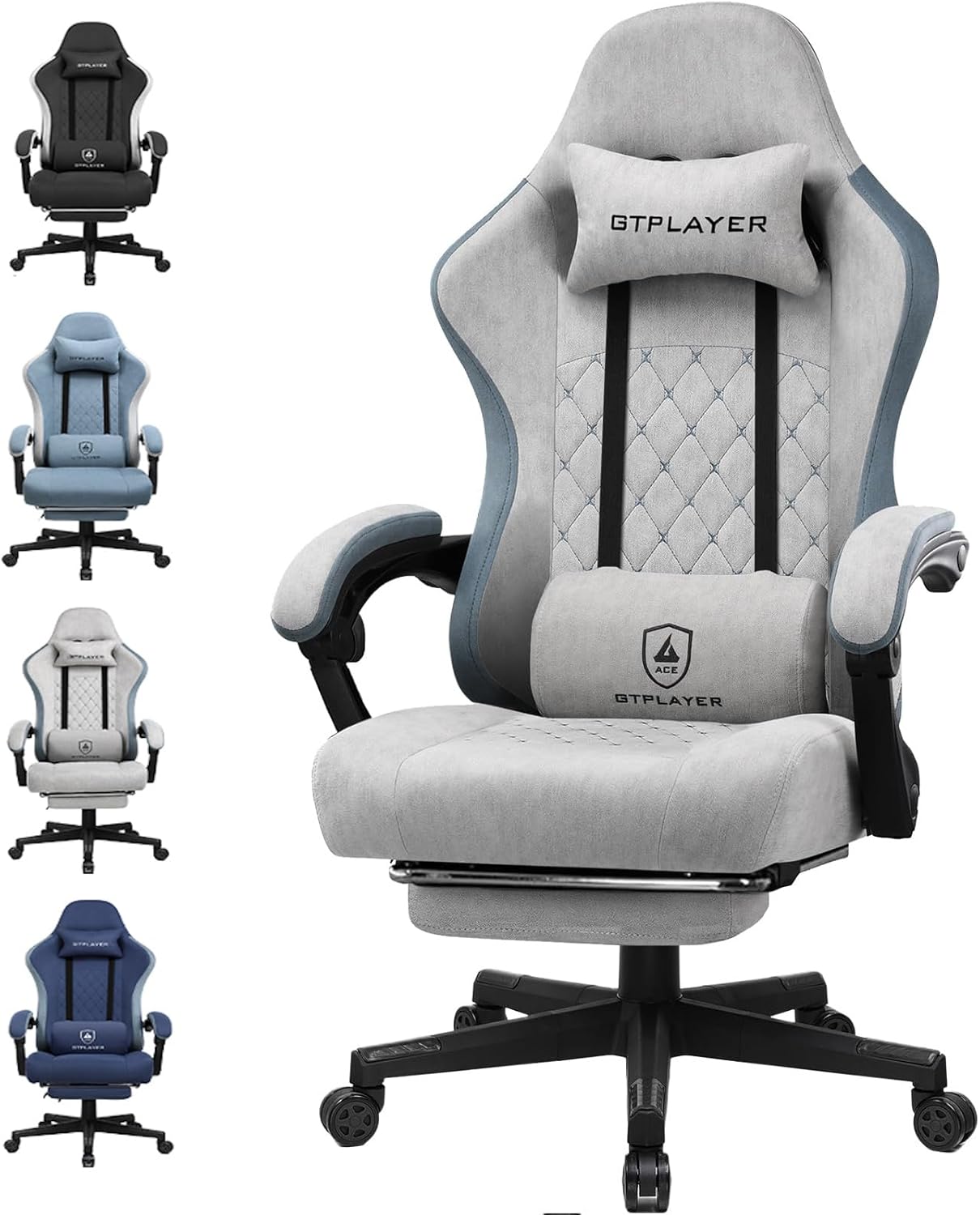 GTPLAYER Fabric Gaming Chair with Footrest, Computer Desk Chair with Pocket Spri...