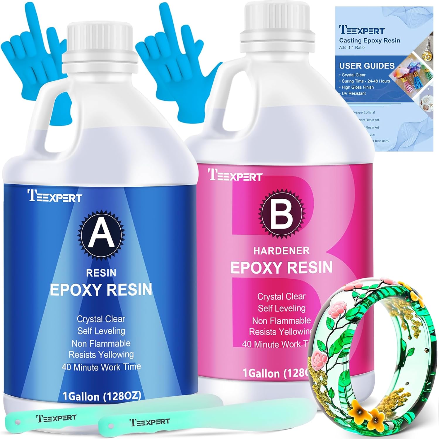 Teexpert Epoxy Resin Crystal Clear Kit 2 Gallon High-Gloss Coating and Casting R...