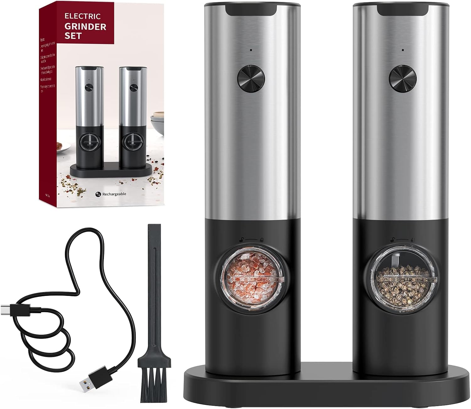 CIRCLE JOY Electric Pepper Grinder Set, Stainless Steel Spice Grinder with Ceram...