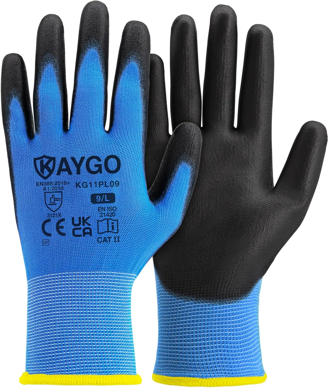 KAYGO Work Gloves PU Coated-12 Pairs, KG11PL, Safety Working Gloves with Secure...