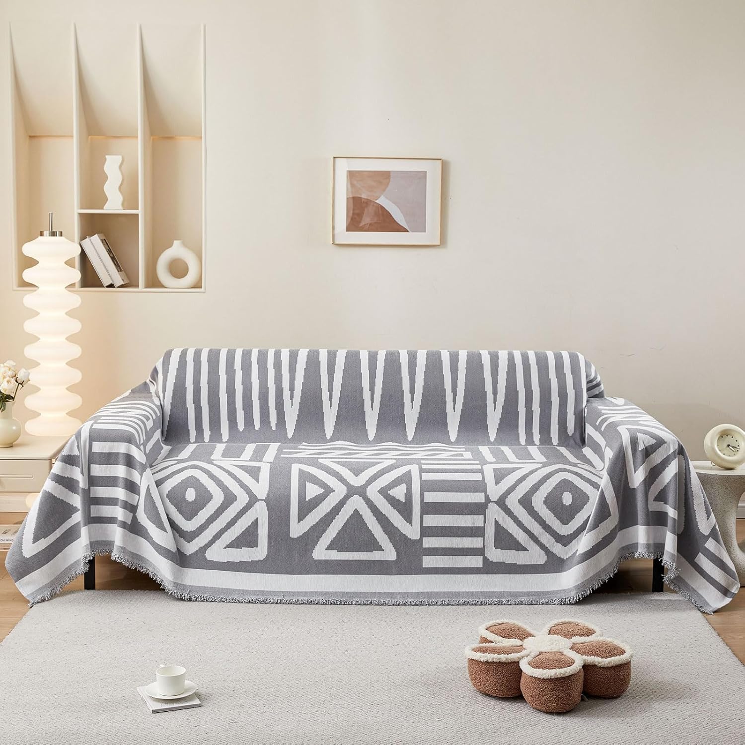 SHANNA Boho Sofa Cover for 2 3 4 Seater, Chenille AB Sided Slipcover for Corner...