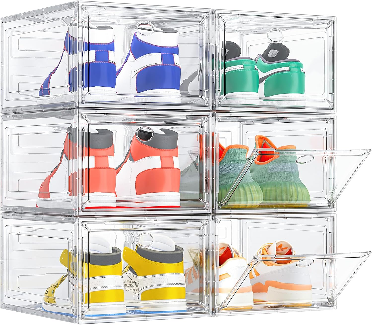 TidyTrove Shoe Storage Box, 6 Pcs Shoe Box Clear Plastic Stackable, Sturdy Folda...