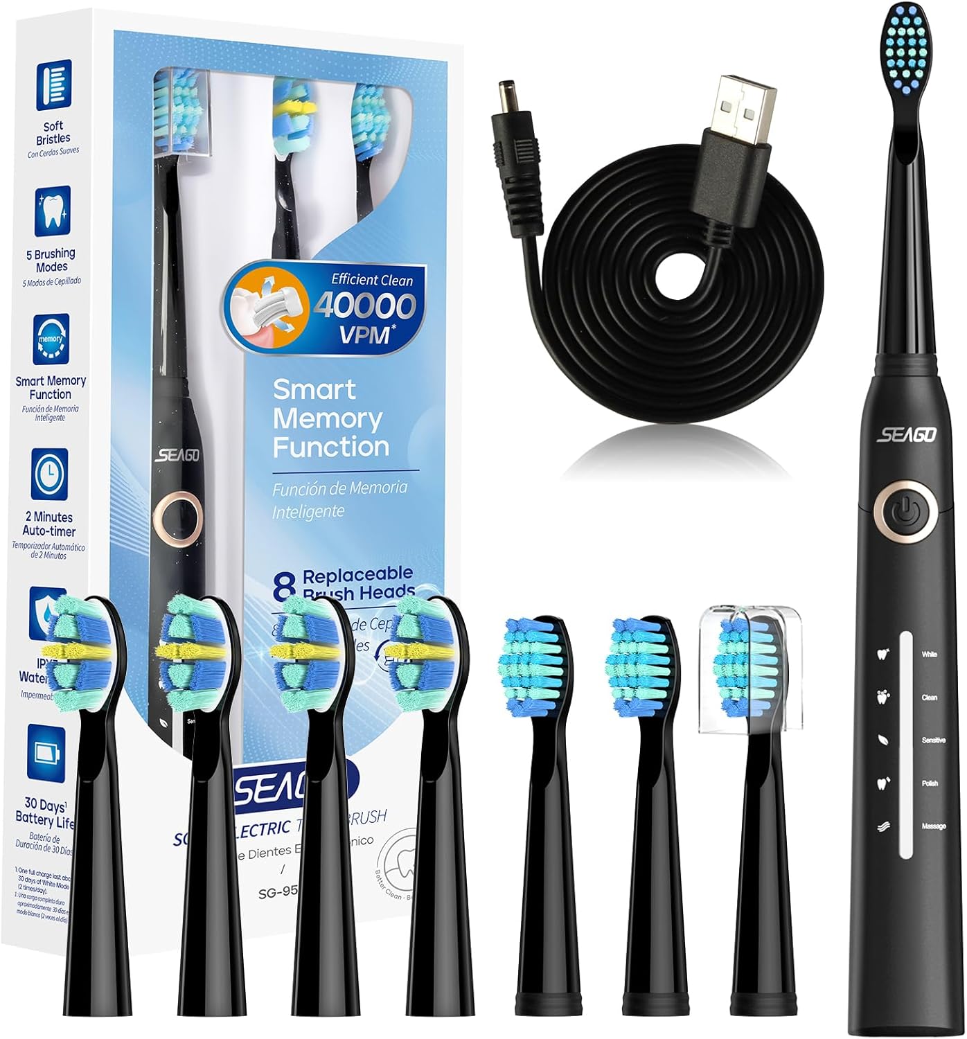 Seago Electric Toothbrush, Rechargeable Toothbrush for Adults Sensitive Teeth, 8...