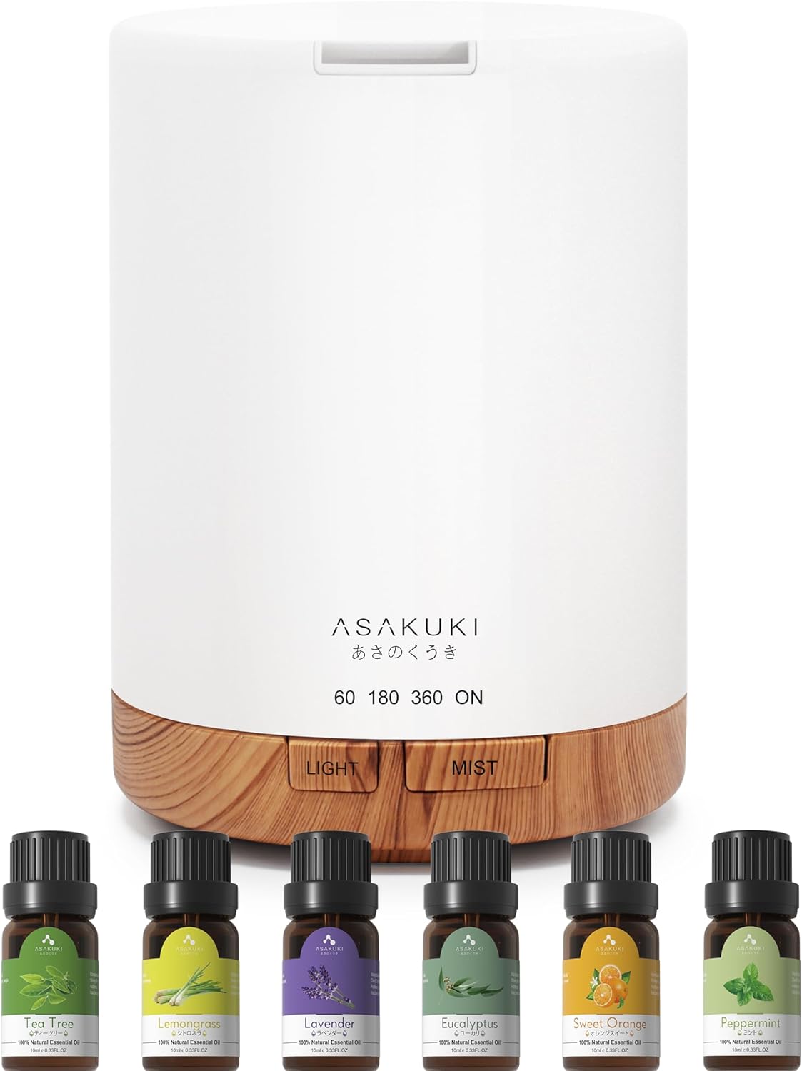 ASAKUKI Diffusers 300ml with 6 * 10ml Essential Oils Set, Aromatherapy Ultrasoni...