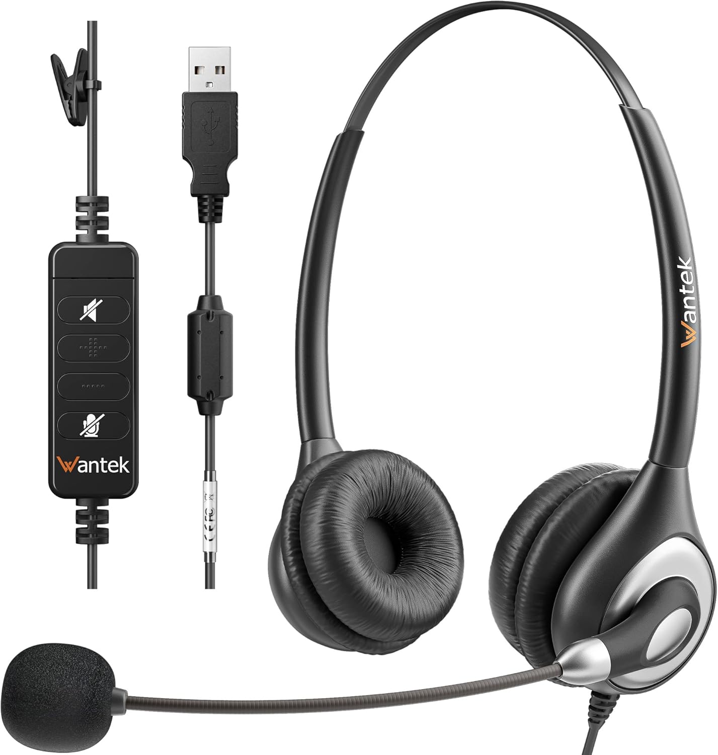 Wantek 602NUSB Headsets with Noise Canceling Microphone for Call Center Online C...