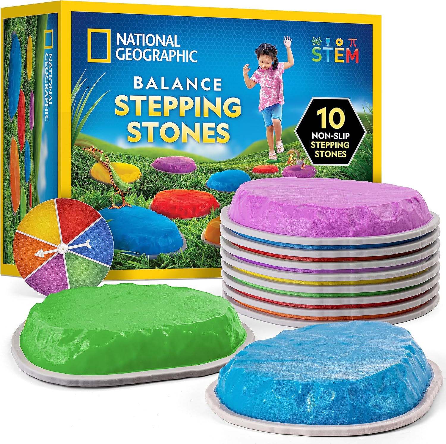 NATIONAL GEOGRAPHIC Stepping Stones for Kids – 10 Durable, Non-Slip Stones Encou...