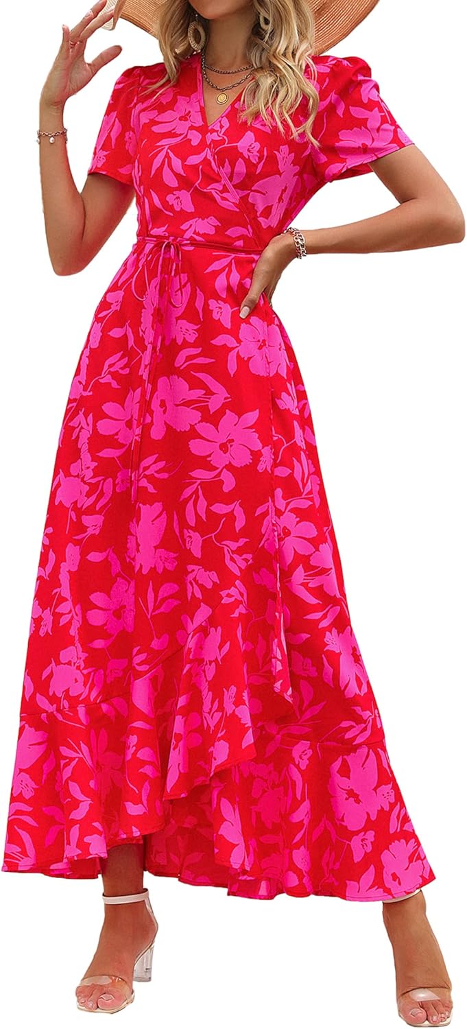 PRETTYGARDEN Women's Summer Wrap Maxi Dress, Special Casual Boho Floral Dress, I...