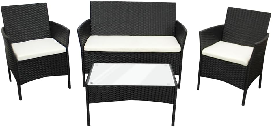 COZYBRITE Rattan Garden Furniture Sofa Set with Coffee Table Chairs 4 Seater for...