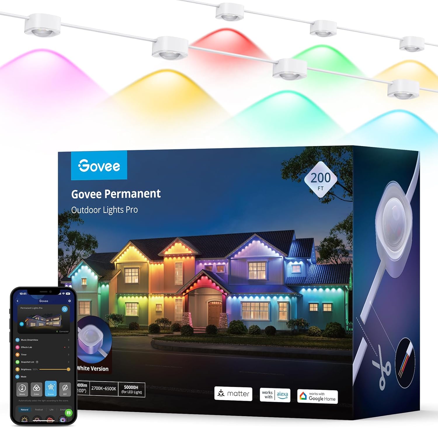 Govee Permanent Outdoor Lights Pro, 200ft with 120 RGBIC LED Lights for Daily an...