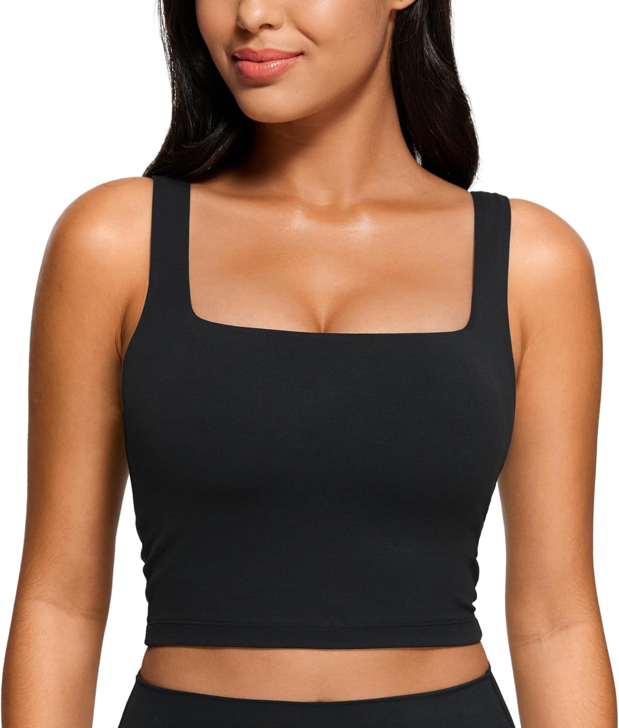 CRZ YOGA Butterluxe Womens Square Neck Longline Sports Bra - Workout Crop Tank T...