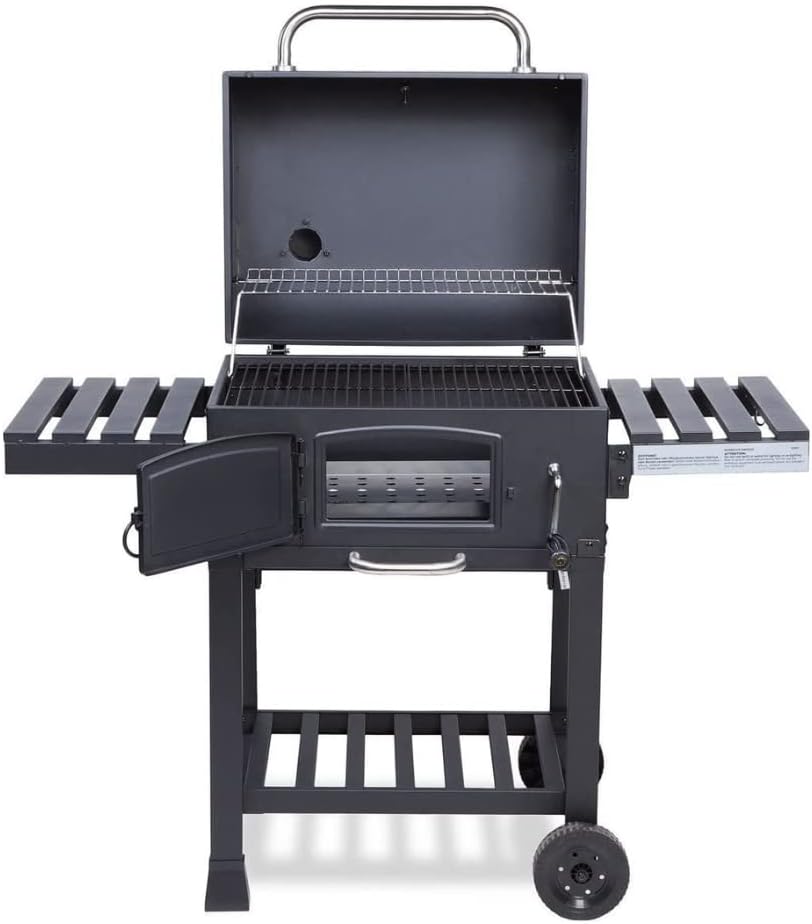 CosmoGrill Outdoor XL Smoker Barbecue Charcoal Portable BBQ Grill, 2 Folding Sid...