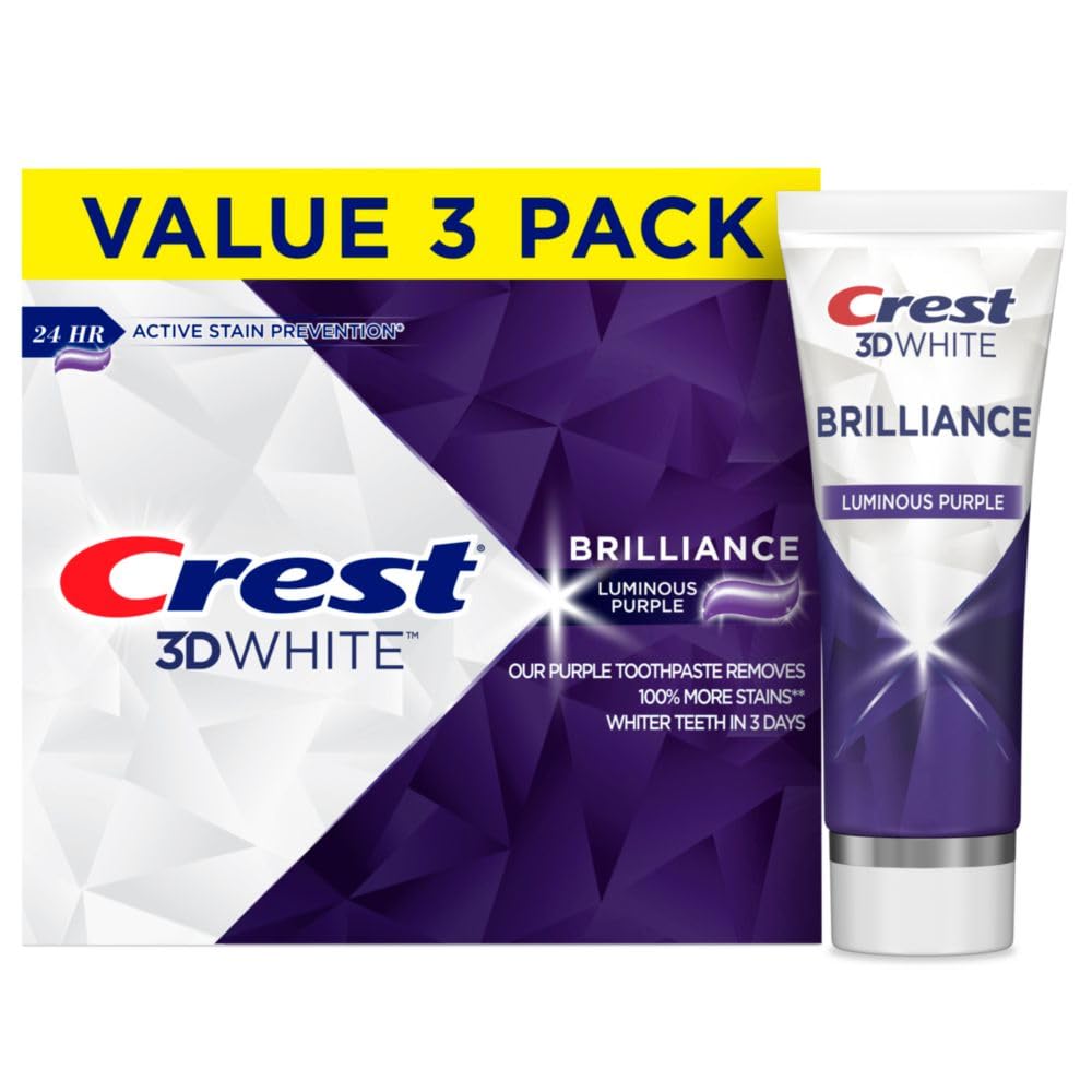 Crest 3D White Brilliance Luminous Purple Teeth Whitening Toothpaste, 4.6 oz Pac...