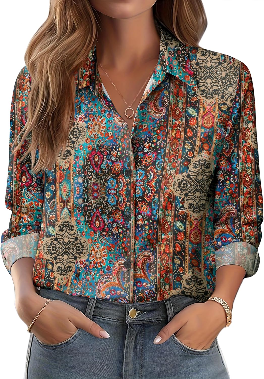 Stylish Zeagoo Button Down Shirts, Special Floral Printed Blouse for Women, Eleg...