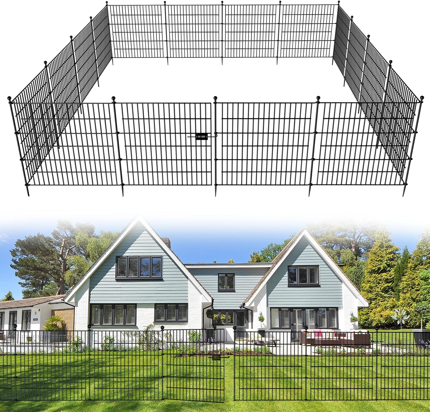15 Panels No Dig Decorative Outdoor Garden Fence with Gate for Yard, 32 in(H) X...