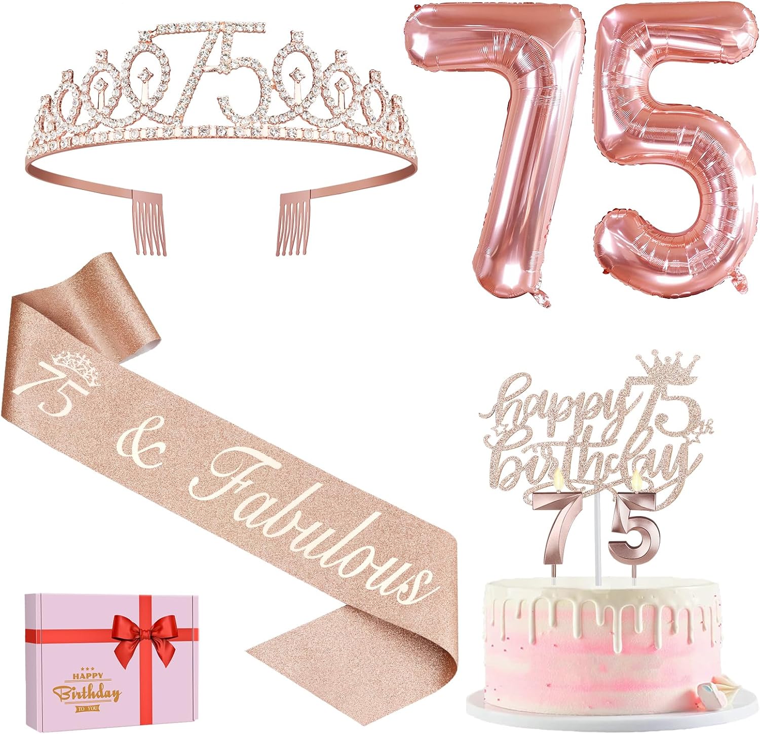 Unique Amosking 75th Birthday Decorations, Special Birthday Sash and Tiara for W...