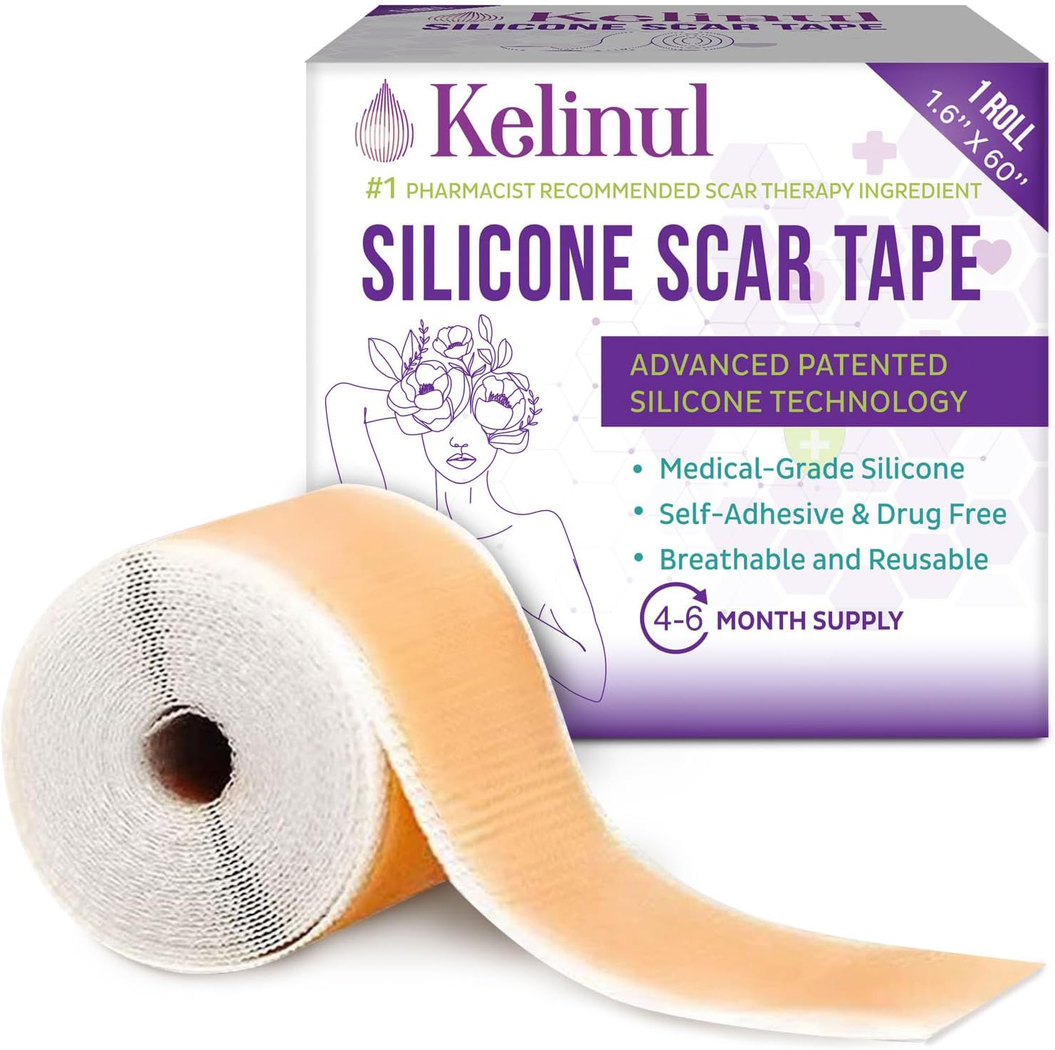 Silicone Scar Sheets(1.6'' x 60''Roll-1.5M) - Soft Silicone Gel Scar Tape Painle...